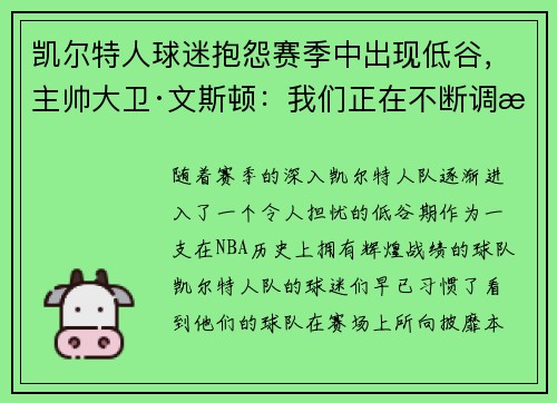 凯尔特人球迷抱怨赛季中出现低谷，主帅大卫·文斯顿：我们正在不断调整挑战自我